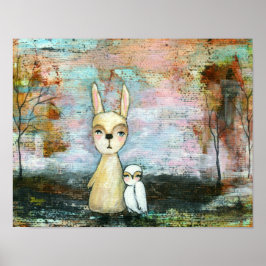 Póster Conejo y Búho, Animales del Bosque Tamaño Personal