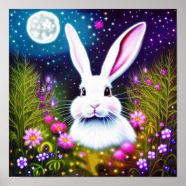 Póster Conejo y flores 