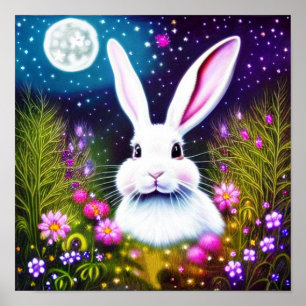 Póster Conejo y flores 