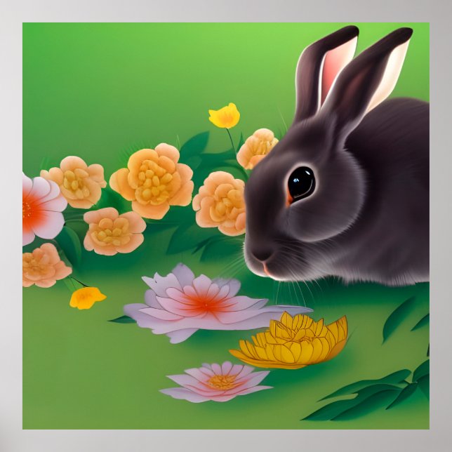 Póster Conejo y flores (Frente)