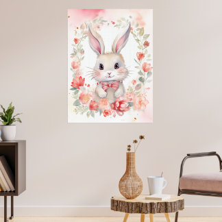 Póster Conejo y Flores