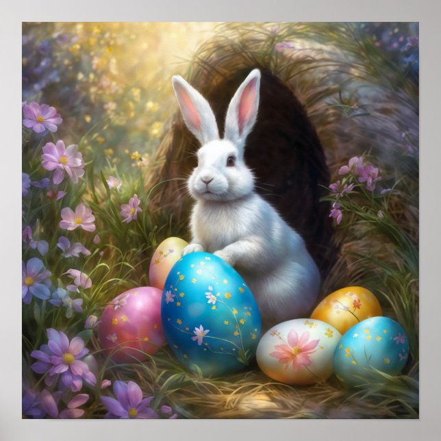 Póster Conejo y huevos de Pascua (Frente)
