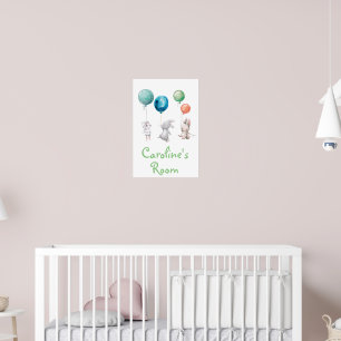 Póster Conejos conejos con globos Poster impreso