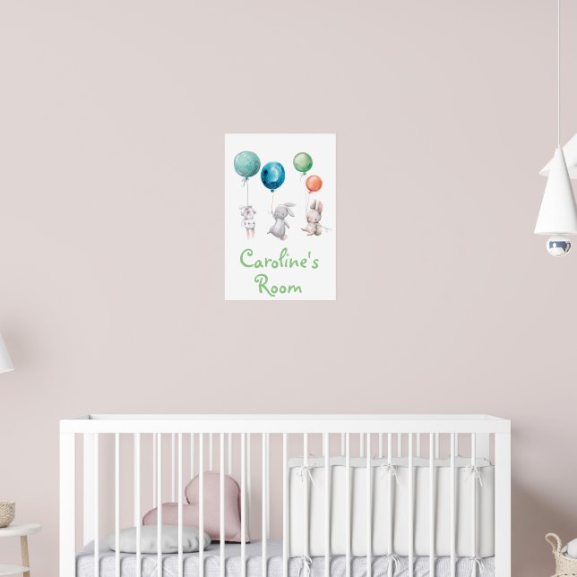Póster Conejos conejos con globos Poster impreso (Guardería 2)