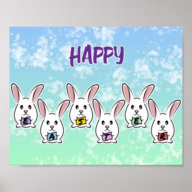 Póster Conejos de Pascua con Forma de Huevo (Frente)
