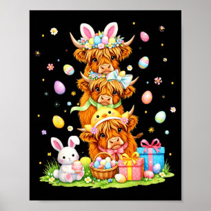 Póster conejos de Pascua vacas highland coquette bow huev