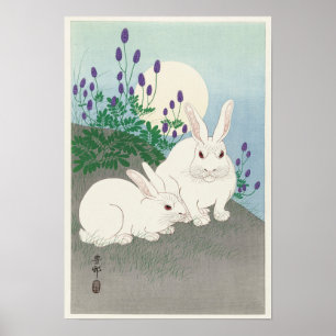 Póster Conejos en plena luna por Ohara Koson