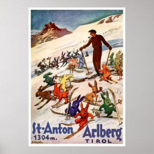 Póster Conejos Esquíando en St. Anton, Tirol, Austria