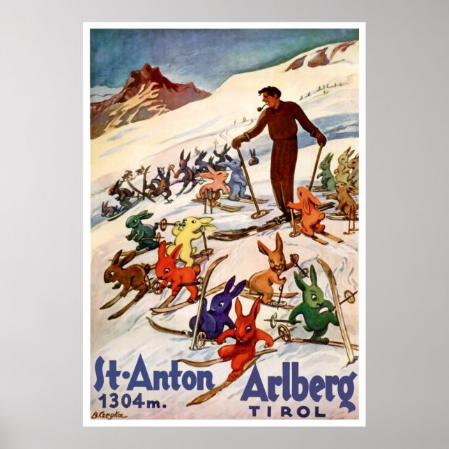 Póster Conejos Esquíando en St. Anton, Tirol, Austria (Frente)