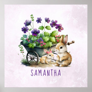 Póster Conejos Lindos Personalizados Niña Pascua