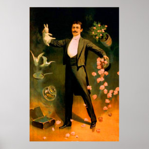 Póster Conejos Rosas Palomas Trucos de Magia Magos Antigu