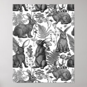 Póster Conejos y flora forestal2 Poster
