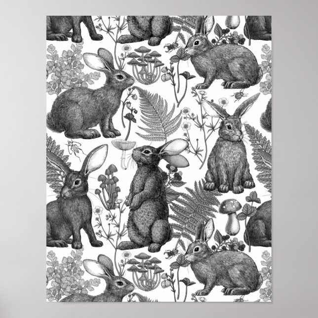 Póster Conejos y flora forestal2 Poster (Frente)