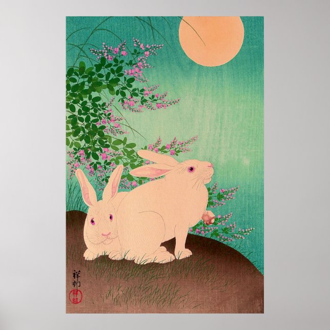 Póster Conejos y la Luna Ohara Koson 1931 (Frente)