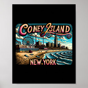 Póster Coney Island Nueva York Verano Viaje Vacaciones Fa