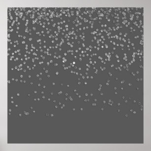 Póster Confeti de plata gris y falso moderno del