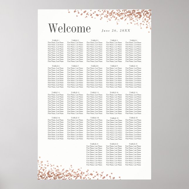 Póster Confeti elegante | 20 + Boda de asiento de mesa (Frente)