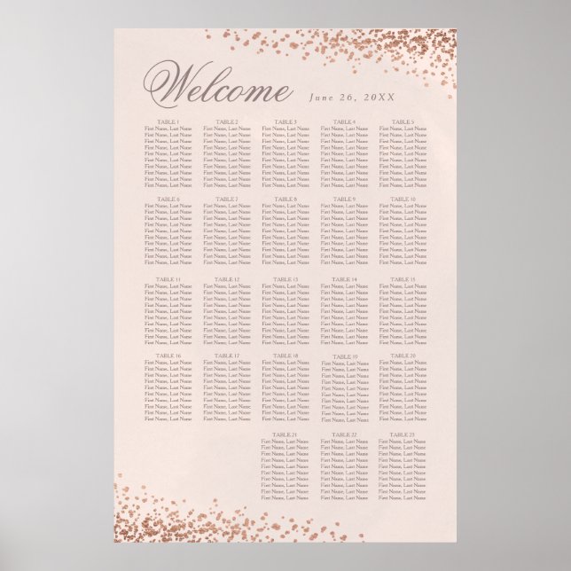 Póster Confeti elegante | Asientos para boda de mesa 20 + (Frente)