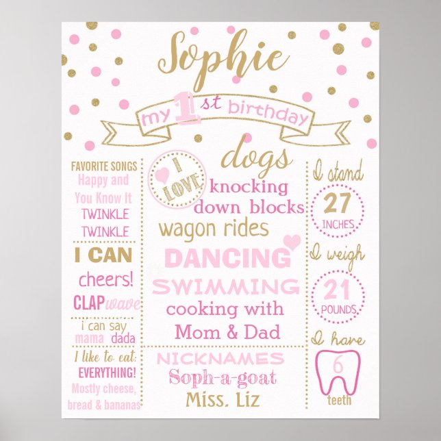 Póster Confetti 1.ᵉʳ primer poster de cartón de cumpleaño (Frente)