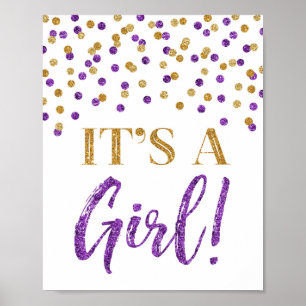 Póster Confetti de oro morado es un Rótulo Baby Shower Ch