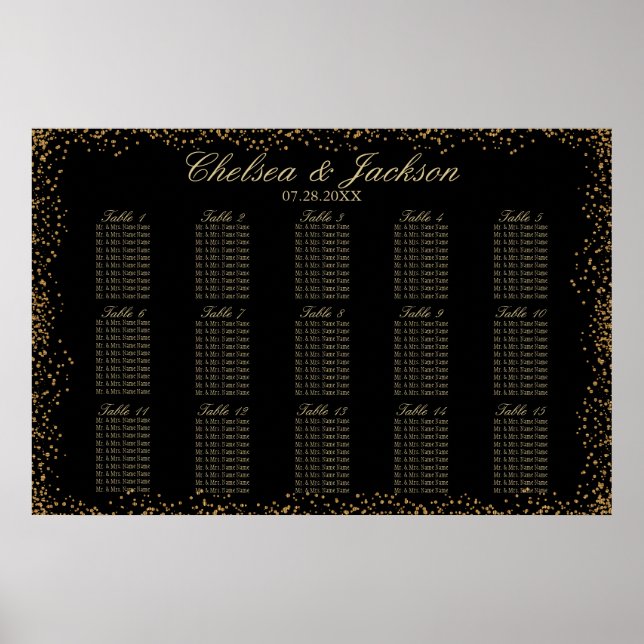 Póster Confetti de oro y negro - 15 asientos (Frente)