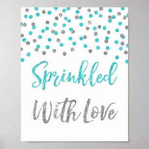 Póster Confetti de plata azul salpicado con Rótulo de amo
