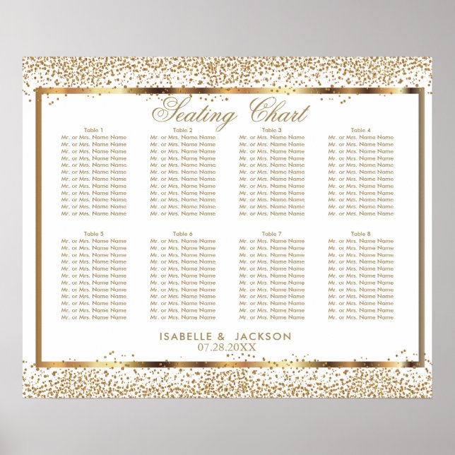 Póster Confetti dorado y blanco - 10 Asientos (Frente)