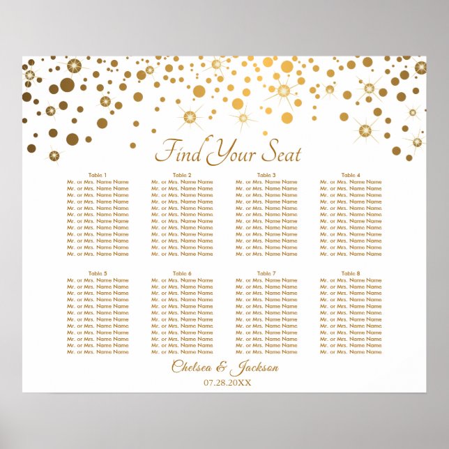 Póster Confetti Gold Dots and White - 8 Asientos (Frente)