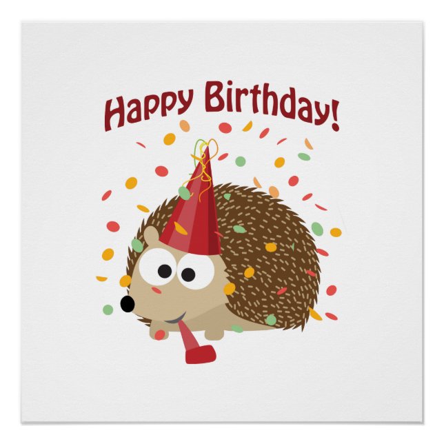 Póster Confetti Happy Birthday Hedgehog (Anverso)