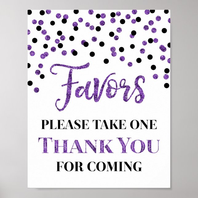 Póster Confetti negro morado favorece el Rótulo de Baby S (Frente)