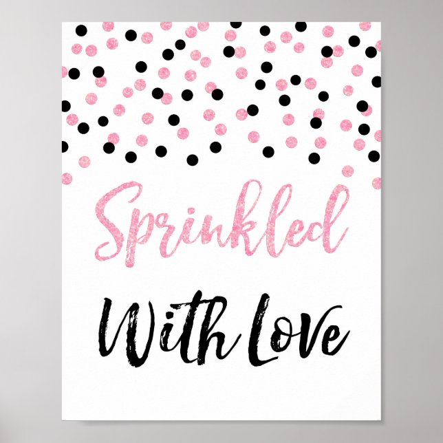 Póster Confetti negro rosado salpicado con Rótulo de amor (Frente)