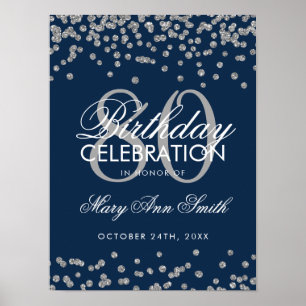 Póster Confetti, Purpurina de cumpleaños 80 de Silver Nav