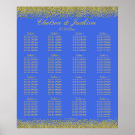 Póster Confetti real azul y oro - 16 asientos