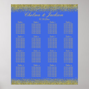 Póster Confetti real azul y oro - 16 asientos
