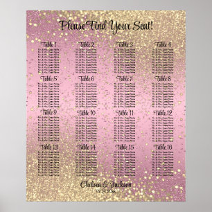 Póster Confetti rosa y dorado - 16 asientos