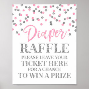 Póster Confetti rosado Diaper Raffle Baby Shower