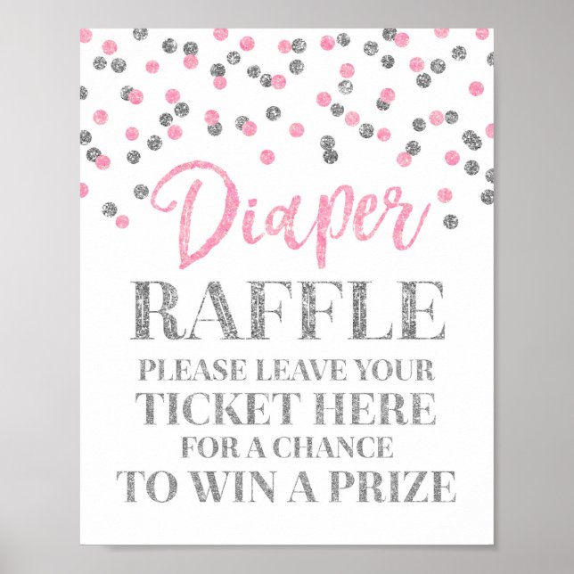 Póster Confetti rosado Diaper Raffle Baby Shower (Frente)