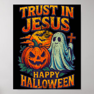 Póster Confía En Jesús Lindo Halloween Vintage Cristiano 