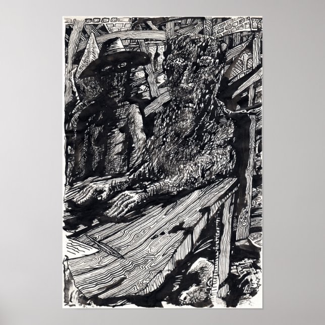 Póster "¡Confiesa!", dibujo con tinta china (Frente)