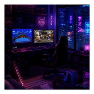 Póster Configuración de juego Cyberpunk Arte estético de 