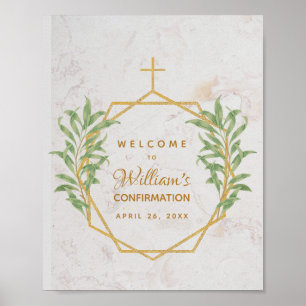 Póster Confirmación Verde Botánico Dorado Geométrico