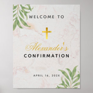 Póster Confirmation Foliage Marble Cross Greenery Welcome