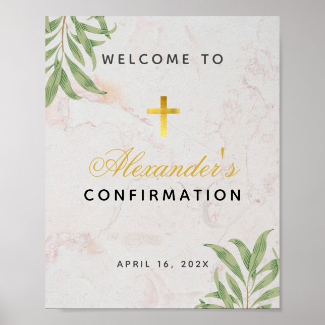 Póster Confirmation Foliage Marble Cross Greenery Welcome (Frente)
