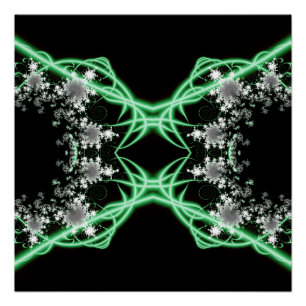 Póster Confusión   Arte fractal verde y blanco