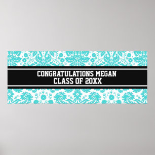 Póster Congratulations Graduation Custom Name Banner Aqua