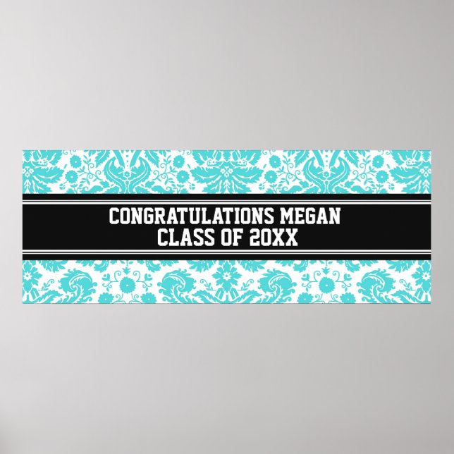 Póster Congratulations Graduation Custom Name Banner Aqua (Frente)