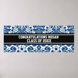Póster Congratulations Graduation Custom Name Banner Blue