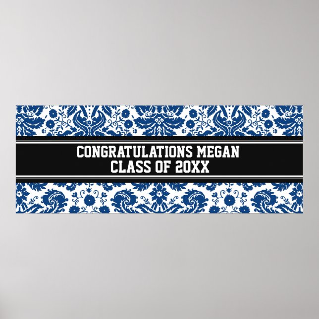 Póster Congratulations Graduation Custom Name Banner Blue (Frente)