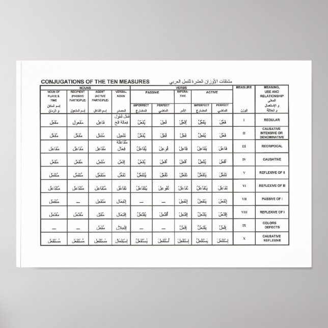 Póster conjugaciones de las diez medidas (Frente)
