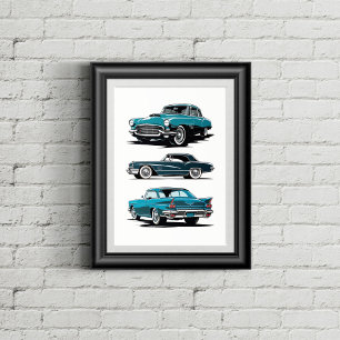 Póster Conjunto de 3 coches antiguos.